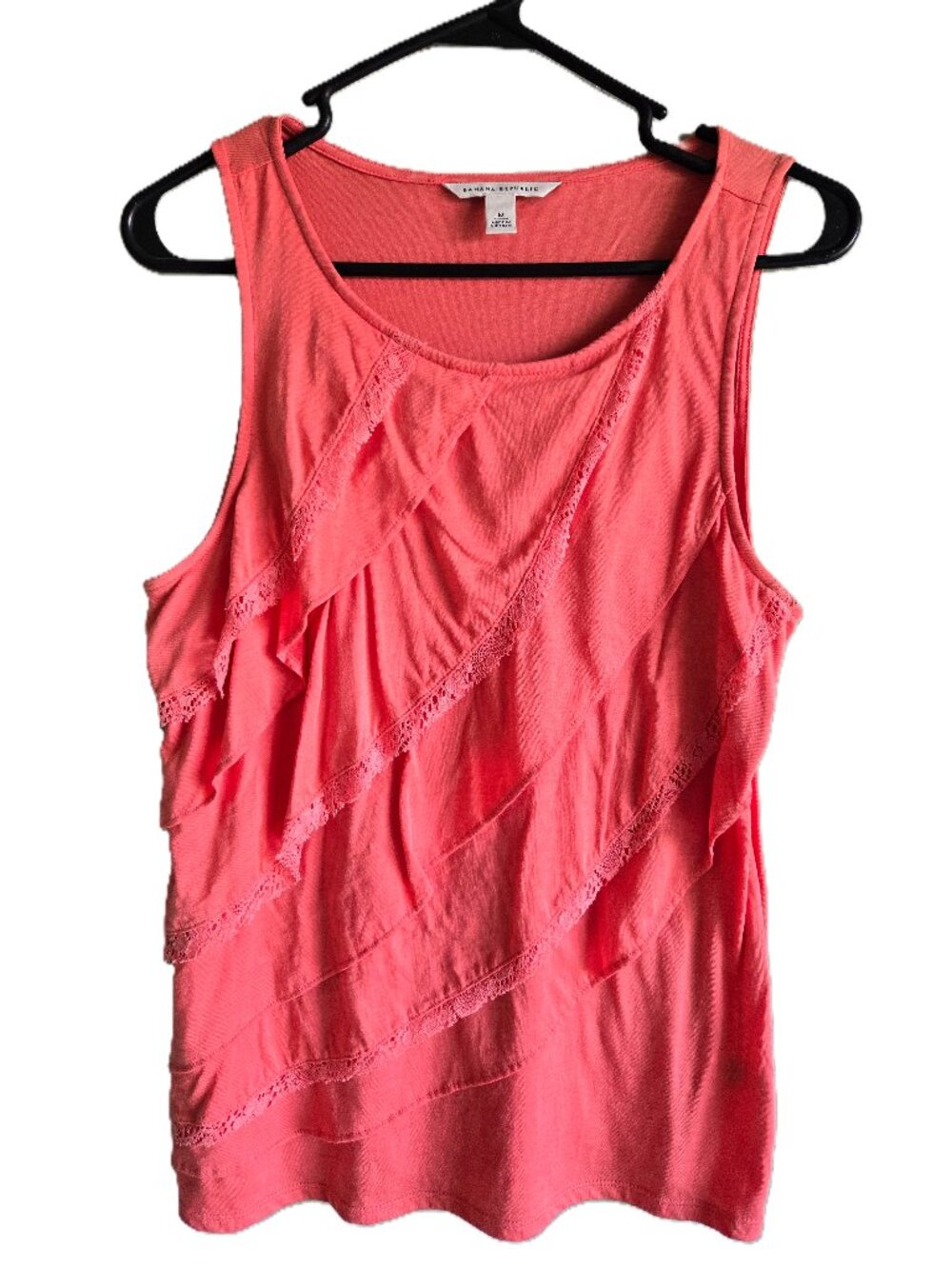 BANANA REPUBLIC Ruffle & Lace Front Trim Cool Orange Coquette Tank Top Women's M
